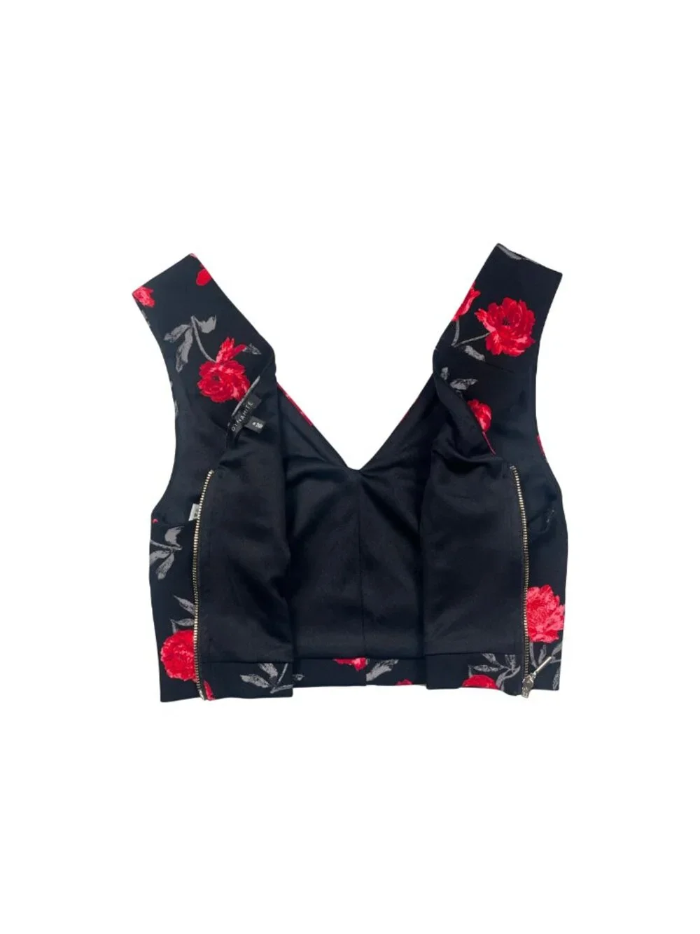Dynamite Black Red Floral Crop Top & Pencil Skirt Matching Set Medium